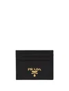 Prada Textured Black Cardholder With Subtle Logo In Black