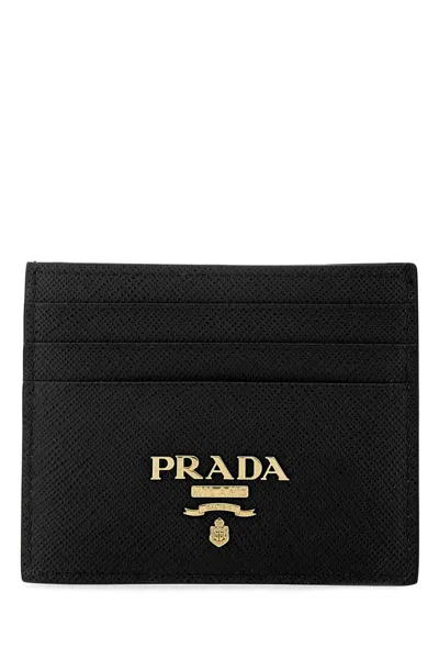Prada Black Card Holder In Saffiano In Orange