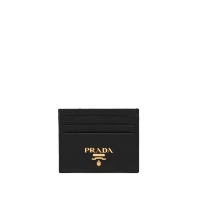 Prada Logo-plaque Compact Cardholder In Black