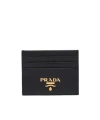 Prada Textured Black Cardholder With Subtle Logo In Black