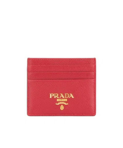 Prada Compact Front Logo Cardholder In Red