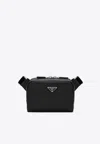 Prada Compact Leather Messenger Bag In Black