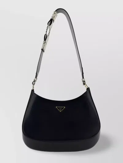 Prada Compact Leather Shoulder Bag With Python Strap In Black