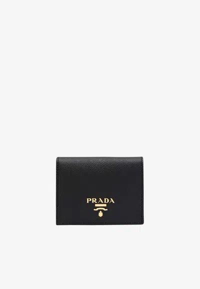Prada Compact Logo Wallet In Black