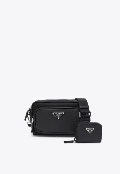 Prada Compact Messenger Bag With Zip-pouch In Black