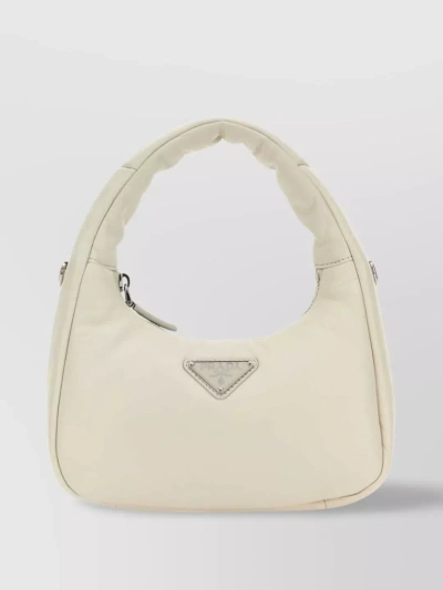 Prada Compact Soft Leather Handbag With Single Handle In Neutral