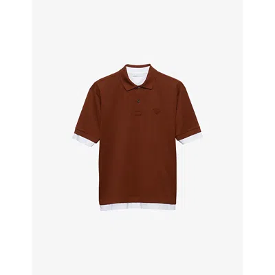 Prada Layered Cotton Polo Shirt In Brown
