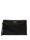 Prada Triangle Logo Re-nylon And Saffiano Leather Envelope Pouch