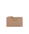 Prada Saffiano Leather Zip Card Holder In Nude