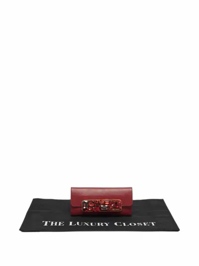 Pre-owned Prada Continental Crystal-embellished Flap Wallet In Red