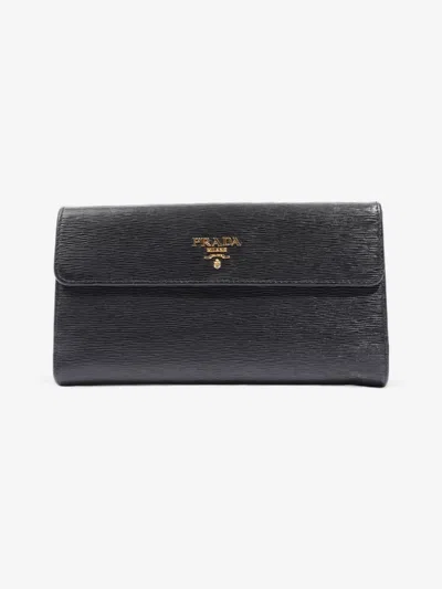 Prada Continental Flap Wallet Leather In Black