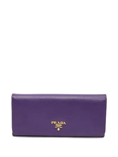 Pre-owned Prada Continental Leather Wallet In Purple