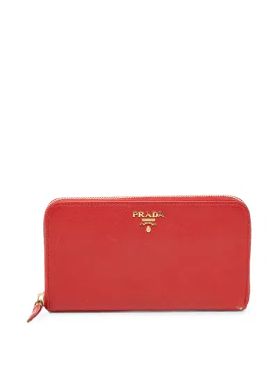 Pre-owned Prada Continental Zip-around Wallet In Red