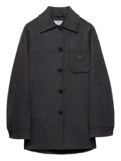Prada Single-breasted Double Cashwool Caban Jacket In Animal Print