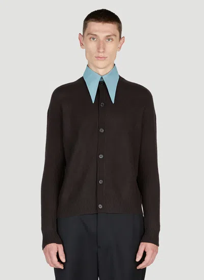 Prada Contrast Point Collar Cardigan In Brown