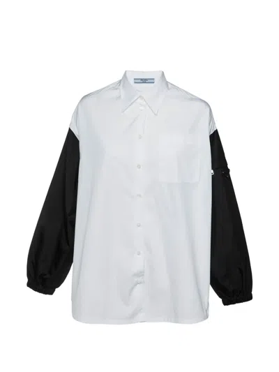 Pre-owned Prada Contrast Sleeve Oversized Shirt In White