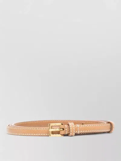 Prada Contrast Stitching Leather Belt Gold Tone Buckle In Brown