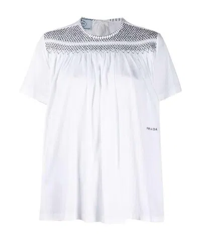 Prada Contrast Stitching T-shirt In White