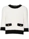 Prada Contrast-trimmed Three-quarter Sleeves Jumper In 白色