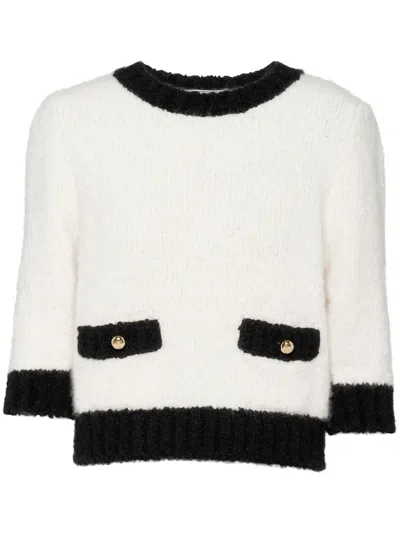Prada Contrast-trimmed Three-quarter Sleeves Jumper In 白色
