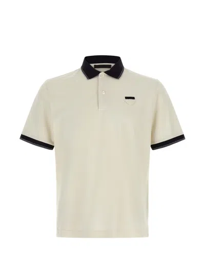 Prada Contrast Trim Cotton Polo Shirt In Talco