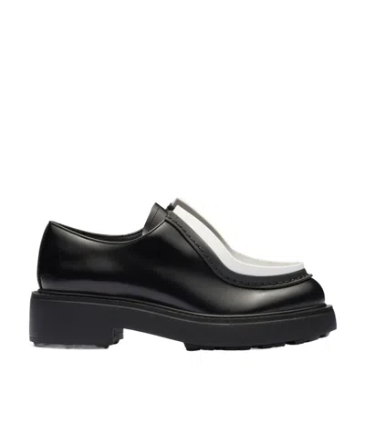 Prada Contrast-trim Leather Lace-up Shoes In Black