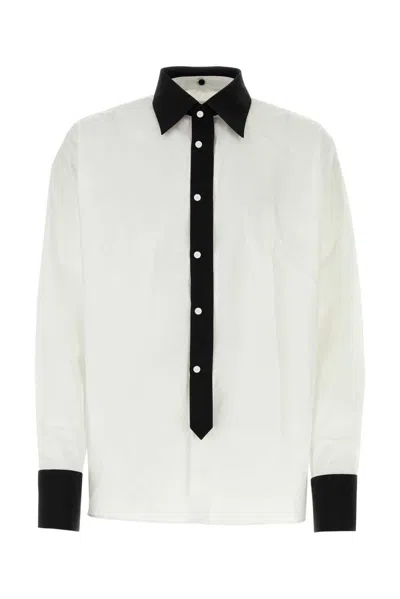 Prada Men's Poplin Contrast-trim Dress Shirt In White
