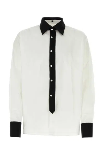 Prada Contrast-trim Cotton Shirt In Black