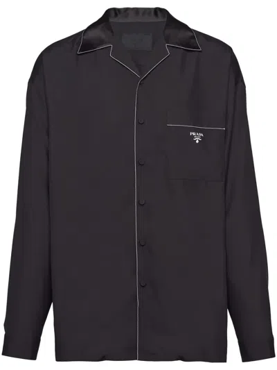 PRADA CONTRAST-TRIM SILK PAJAMA SHIRT