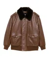 Prada Shearling-collar Leather Jacket In Brown