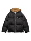 Prada Contrasting Lining Hooded Down Jacket In Black