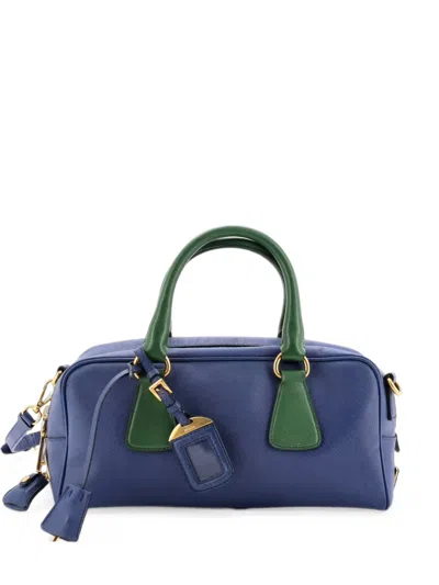 Pre-owned Prada Convertible Bauletto Bag Saffiano Leather East West Handbag In Blue