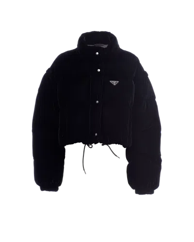 PRADA CONVERTIBLE CROPPED VELVET DOWN JACKET
