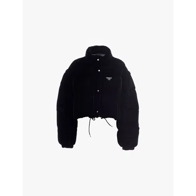 PRADA WOMENS BLACK CONVERTIBLE CROPPED VELVET-DOWN JACKET