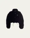 Prada Womens Blue Logo-embellished Velvet Down Jacket In Nero