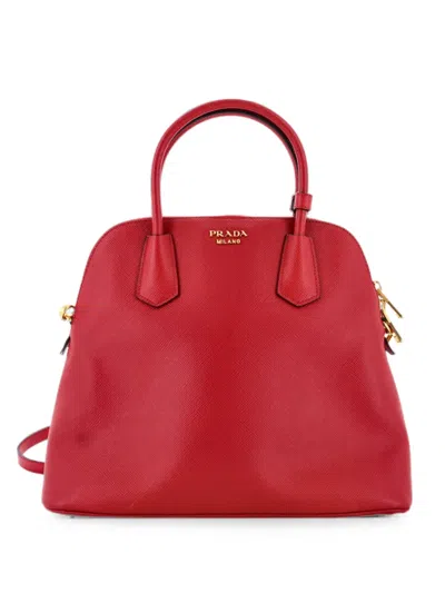 Pre-owned Prada Convertible Dome Saffiano Leather Large Satchel In Red