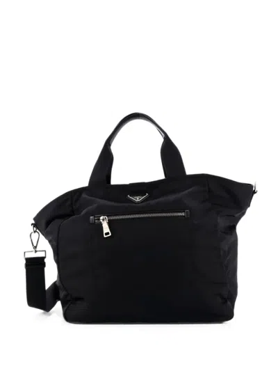 Pre-owned Prada Convertible Front Pocket Shopping Tessuto Large Tote Bag In Black