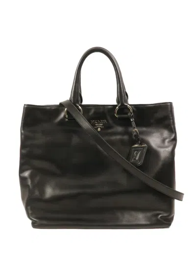 Pre-owned Prada Convertible Leather Tote Bag In Black