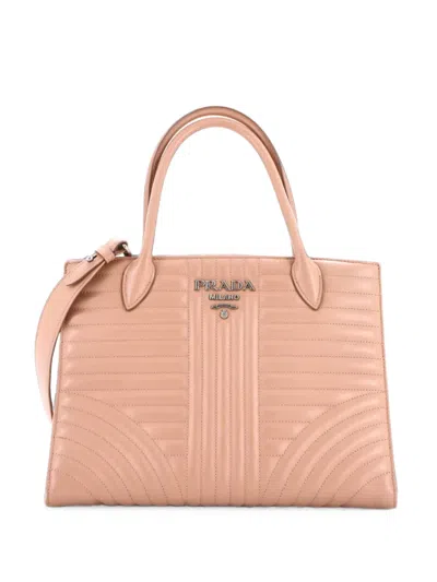 Pre-owned Prada Convertible Open Diagramme Quilted Leather Medium Tote Bag In Neutrals
