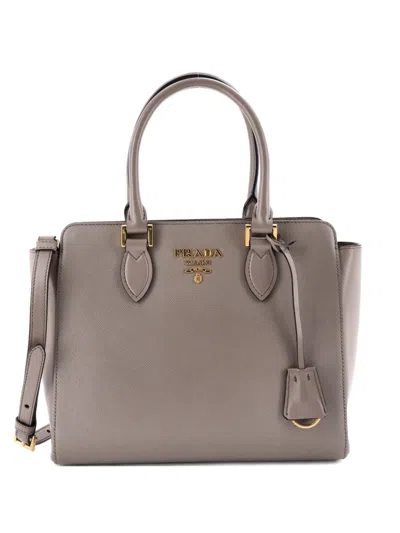Pre-owned Prada Convertible Open Saffiano Leather Small Tote Bag In Gray