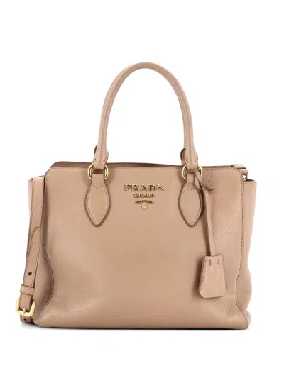 Pre-owned Prada Convertible Open Saffiano Leather Small Tote Bag In Neutral