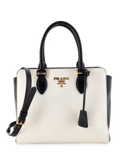 Pre-owned Prada Convertible Open Saffiano Leather Small Tote Bag In White