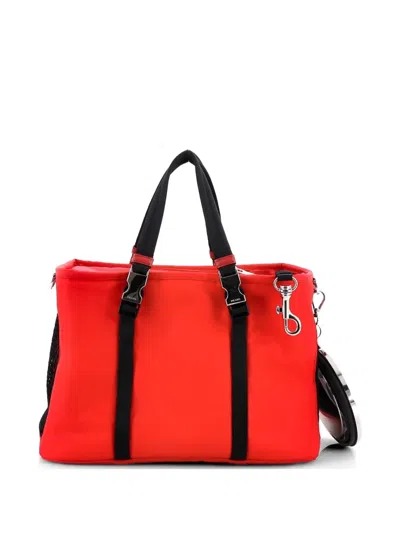 Pre-owned Prada Convertible Pet Carrier Re-nylon With Mesh Satchel In Red