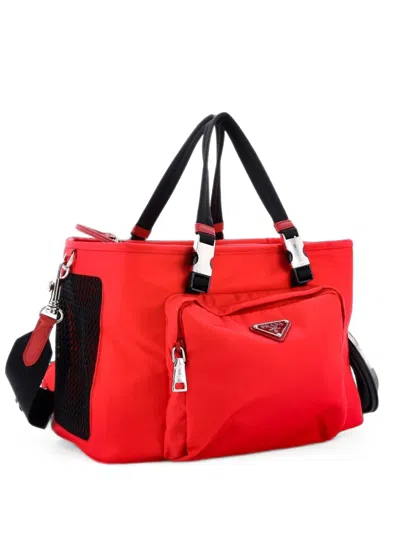 Pre-owned Prada Convertible Pet Carrier Re-nylon With Mesh Satchel In Red