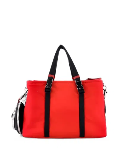 Pre-owned Prada Convertible Pet Carrier Re-nylon With Mesh Satchel In Red
