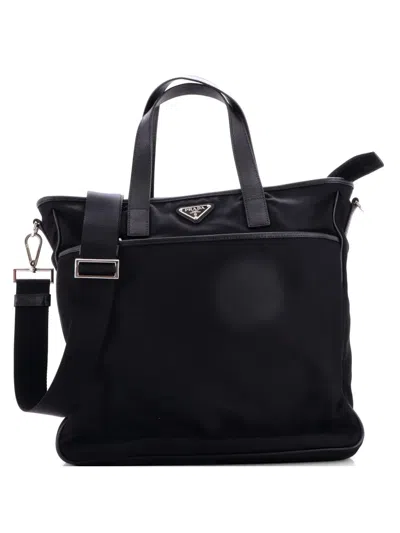 Pre-owned Prada Convertible Pocket Zip Tessuto Large Tote Bag In Black