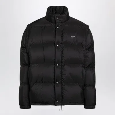 Prada Convertible Re-nylon Down Jacket In Black