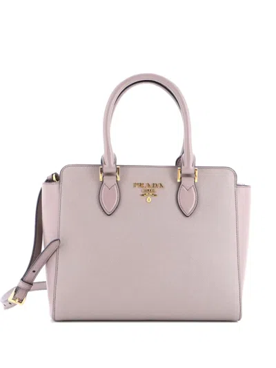 Pre-owned Prada Convertible Saffiano With Soft Calf Small Tote Bag In Neutral