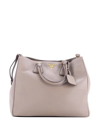 Pre-owned Prada Convertible Shopper Vitello Daino Large Tote Bag In Gray