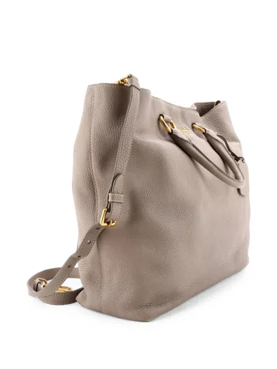 Pre-owned Prada Convertible Shopper Vitello Daino Large Tote Bag In Grey